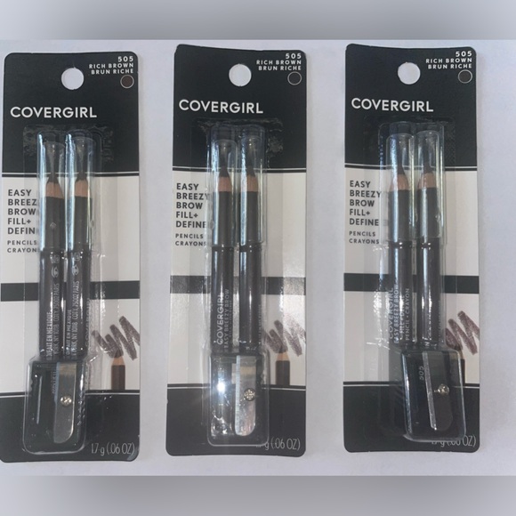 CoverGirl Easy Breezy Brow Fill + Define Pencil,twin #505 Rich Brown 3 pack new - Picture 3 of 7